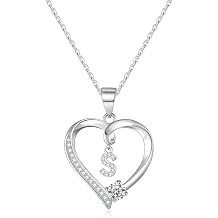 Valentines Day Gift - Sterling Silver Initial Heart Pendant Necklace, Elegant Jewelry for Women and Girls, Gift for Girlfriend, Wife, Mother with Birthday Gifts Perfect Present in Gift Box