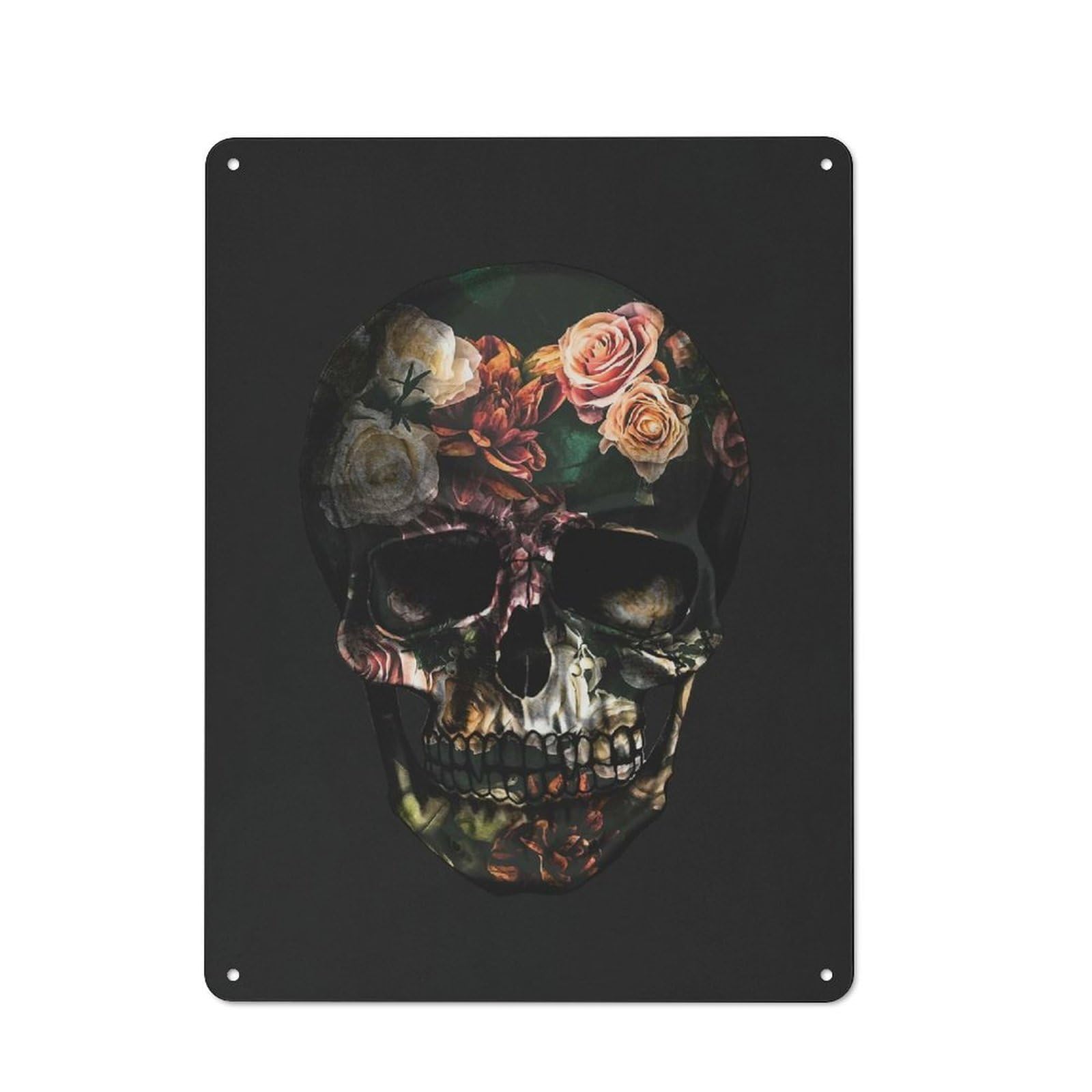 FLORAL SKULL Rustic Tin Sign 40x30cm for Pub Or Café, for Collectors Building A Themed Wall Display