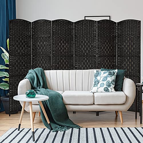 Giantex 6 Panel 6 Ft Tall Room Divider, Freestanding Wood Partition Room Divider Panel With Hand-Made Woven Paper Fiber, Room Dividers And Folding Privacy Screens For Bedroom, Small Space, Black #TOP1