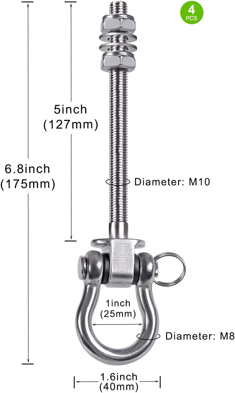 SELEWARE Heavy Duty Swing Hangers with Silent Bearings, 1500LB Capacity Stainless Steel Swing Hardware Kit (4 Pack), M10 x 6 4/5" Bolts for Wood/Steel Beams, Porch Swings, Yoga Hammocks, Gym Rings