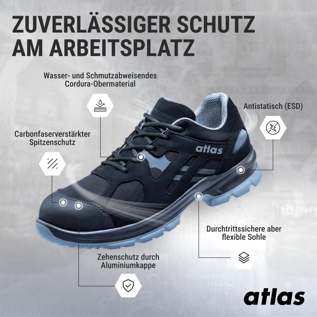 Atlas Flash 6305 XP ESD buty ochronne dla mężczyzn i kobiet S3, wodoszczelne, Cordura, aluminiowa noska, szerokość 10, rozmiar 48