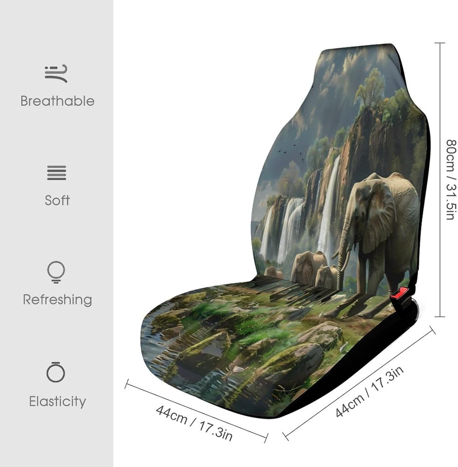 Elephants Walking Along Edge River Car Seat Covers Automotive Seat Covers Car Seat Protector Auto Front Seats Protector for Most Cars 2PCS