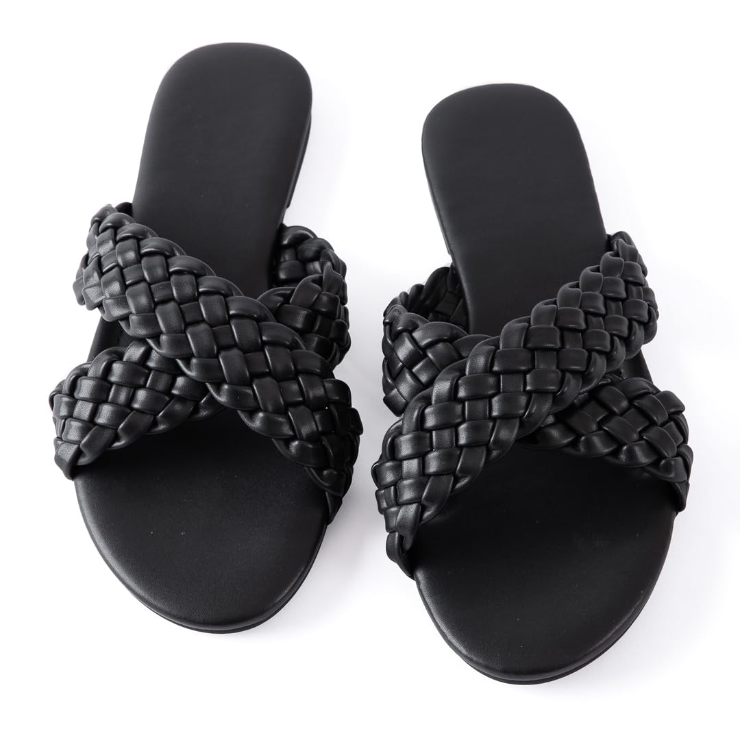 Mtzyoa Women Flat Sandals Braided Leather Crossover Nude Dressy Fashion Evening Party Wedding Sandals