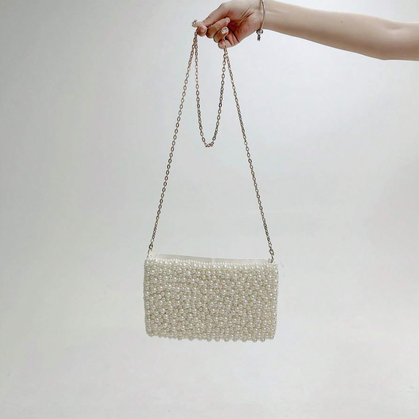 Geiomoo Pearl Purses with Chain, Luxury Glitter Crossbody Beaded Evening Shoulder Bag Sparkly Handbags for Women - Image 2