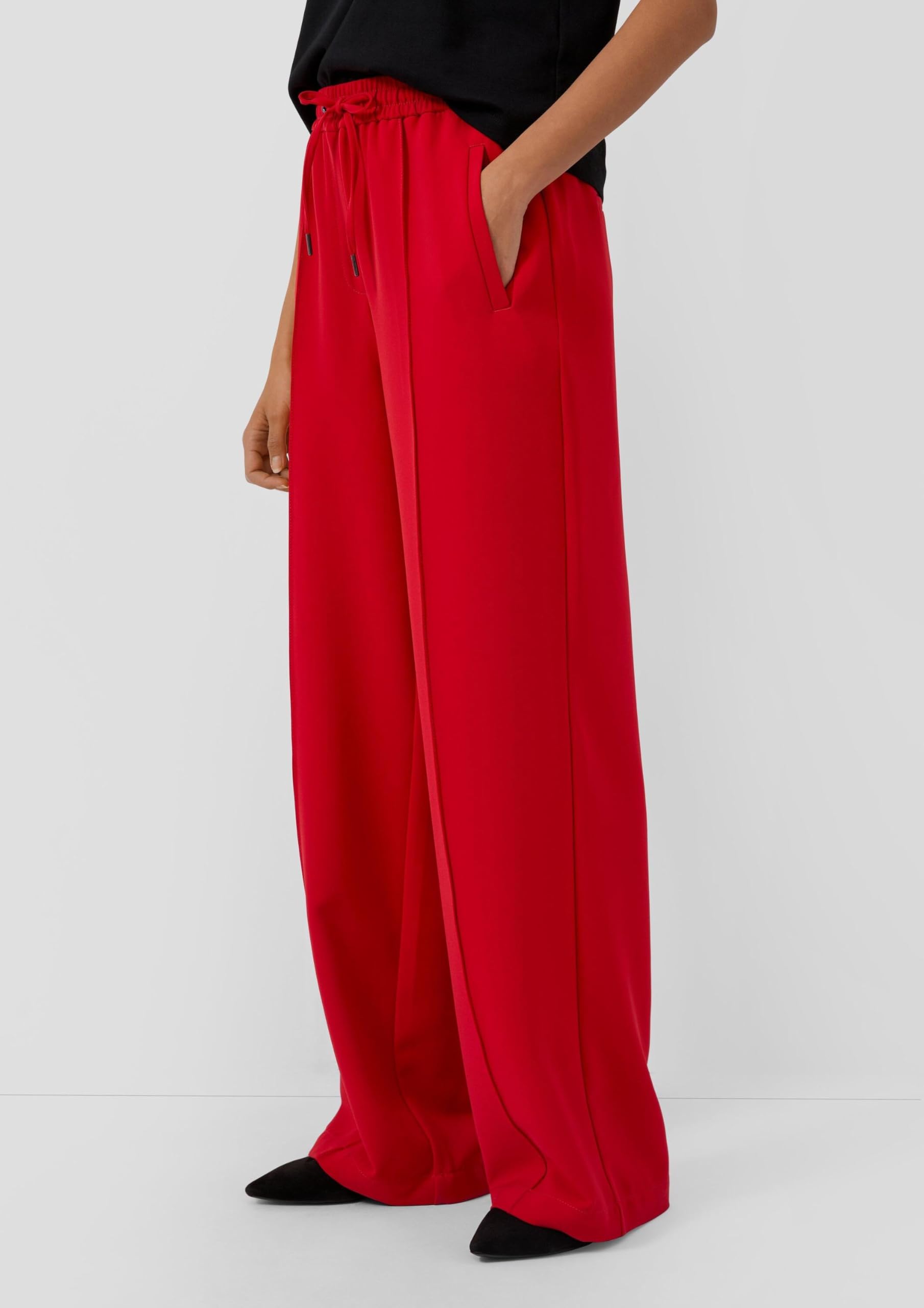 s.Oliver Damen Hose lang, Wide Leg Fließende Hose mit Geradem Bein und Elastikbund