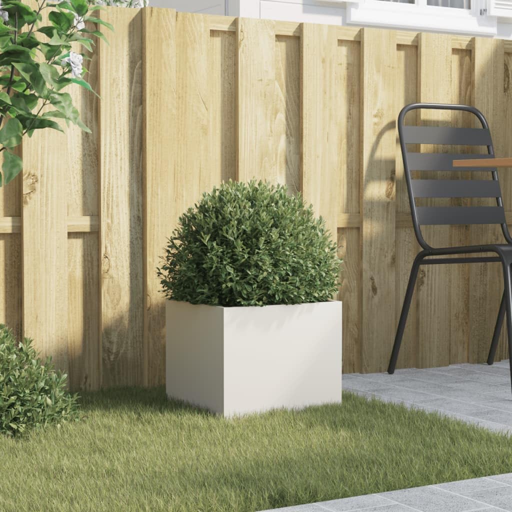 Jardinera blanca 32 x 30 x 29 cm de acero laminado en frío, jardinera con rejilla para jardín, jardinera de exterior, jardinera balcón