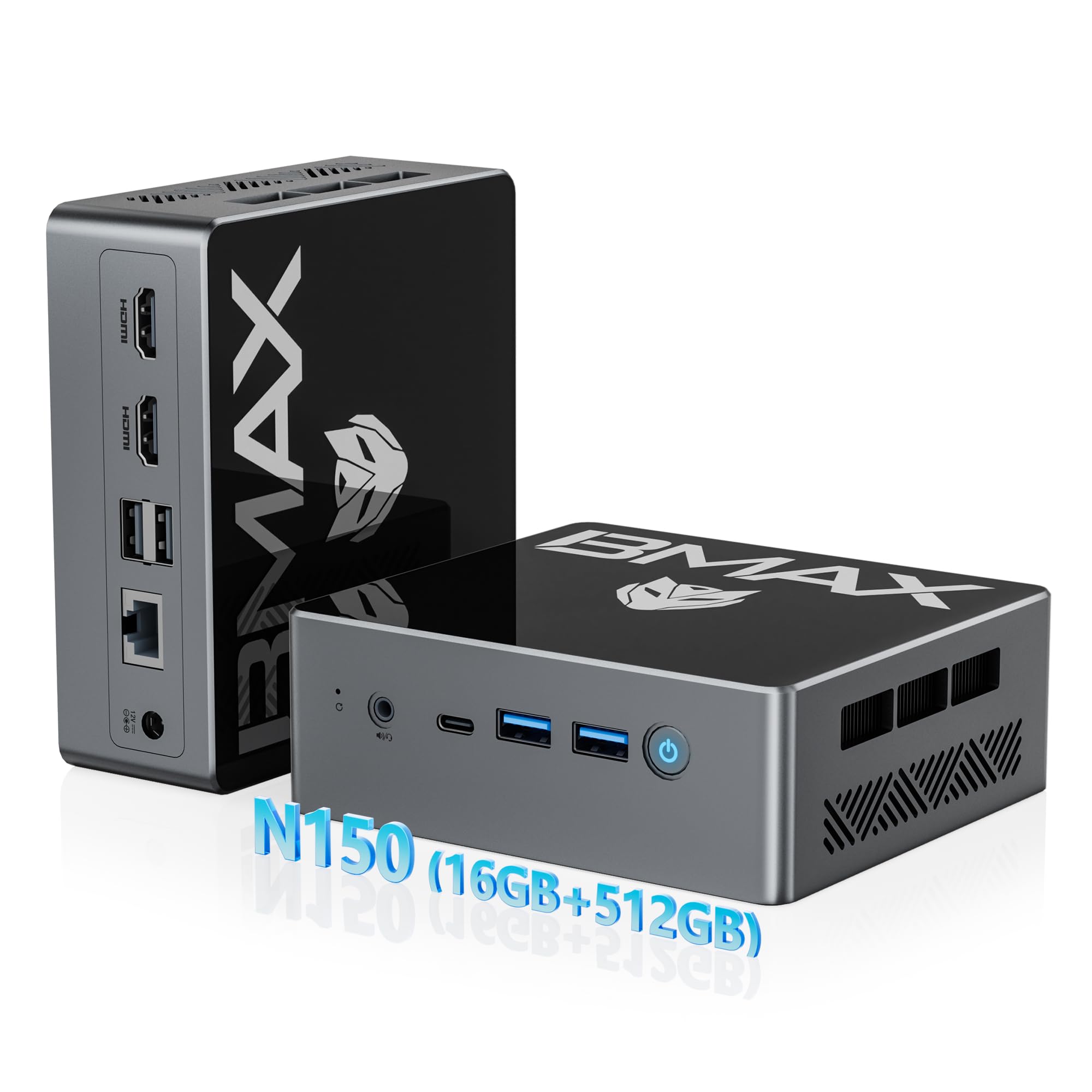 Bmax Mini PC Intel Alder Lake N150 (Beat N95, up to 3.6 GHz) Win 11 Pro | 16GB RAM 512GB SSD Support 4K Type-C HDMI Triple Screen Display | Ubuntu/Dual-Band WiFi Office Mini Desktop Computer B4 Turbo