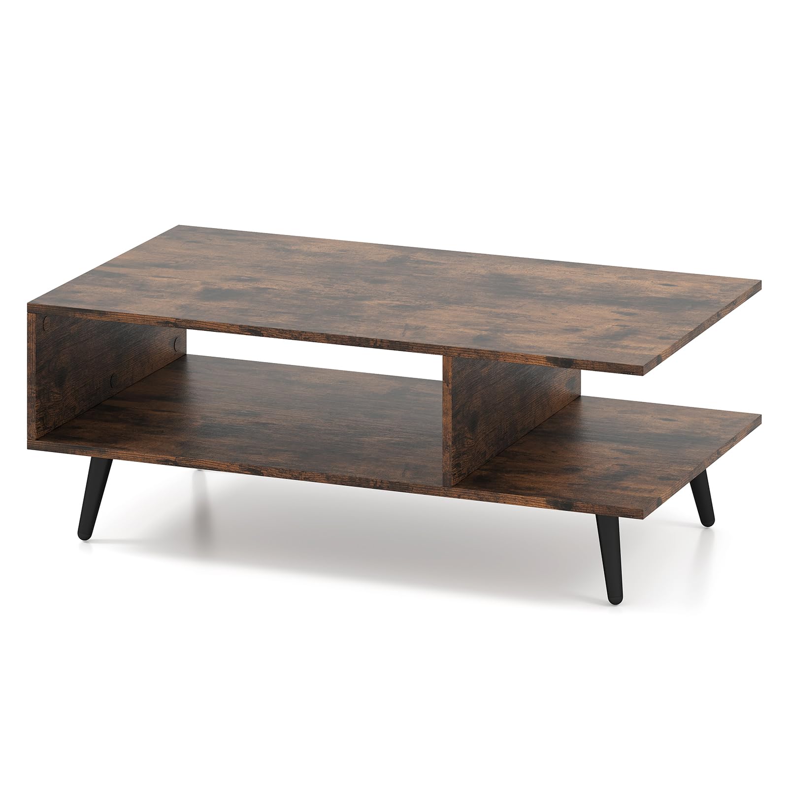 LIFEZEAL Tavolino Salotto, Tavolino Basso da Caffè, da Divano, a 2 Ripiani, con 2 Scomparti Aperti, Gambe in Metallo, Moderno, per Soggiorno, Montaggio Semplice, 80x45x30cm, Max 80kg (marrone)