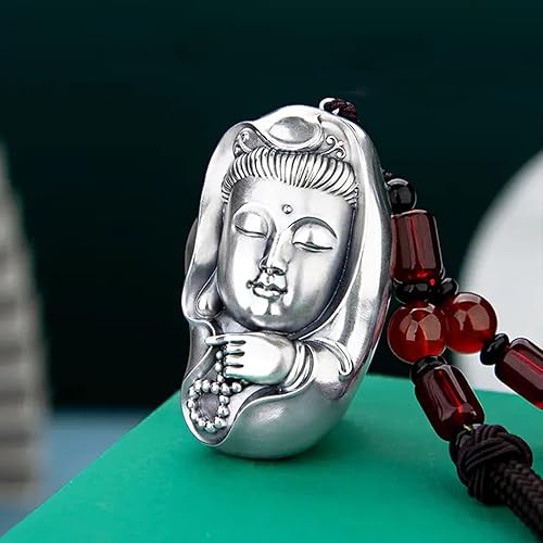 Miniatura 1 de Adorno de plata S999 Guan yin, colgante de Feng Shui Kuan Yin, mini estatua de Buda para protección, atrae riqueza, prosperidad y buena suerte