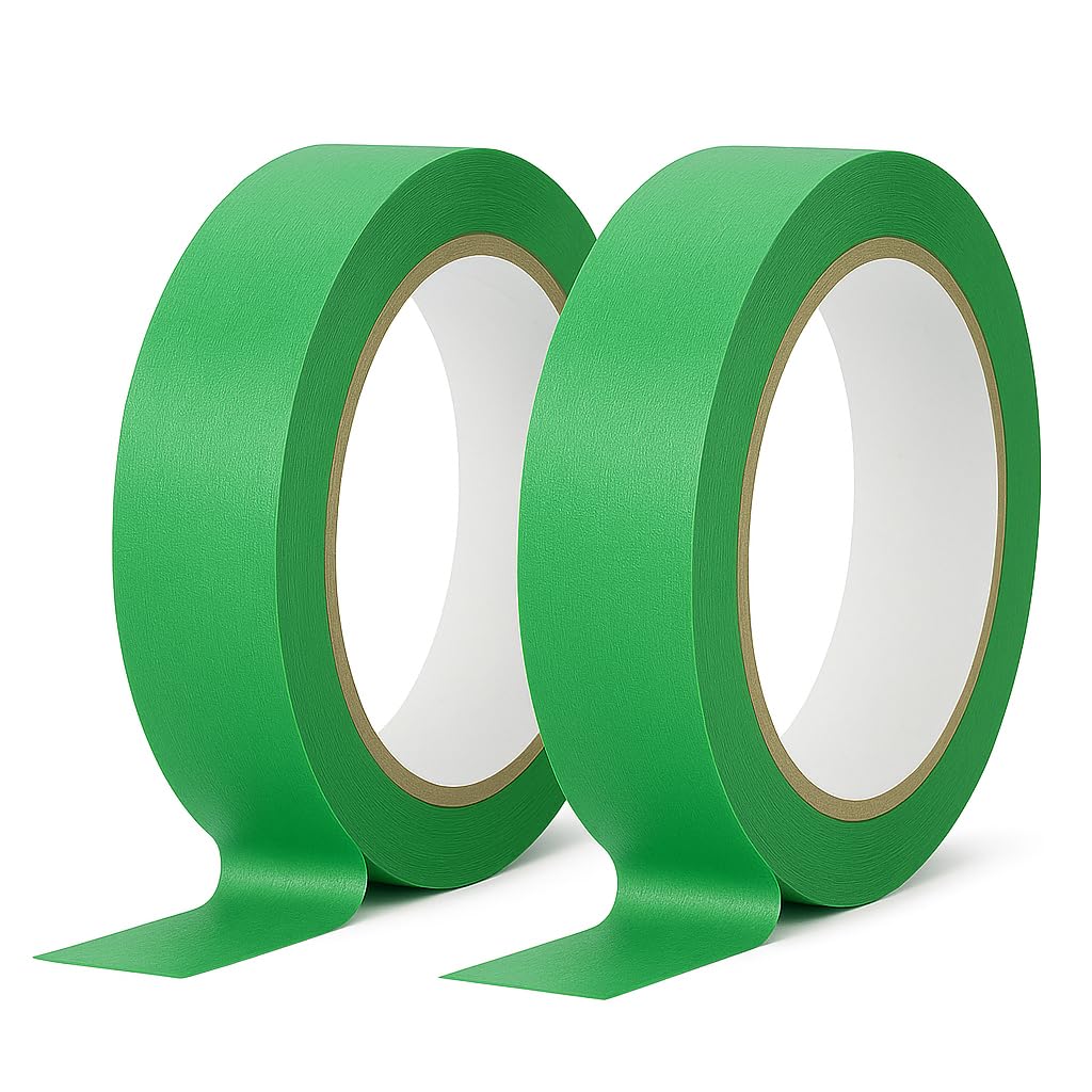 Yuexitech 2 Packs Green Masking Tape for Painting 20mm x 50m Painters Masking Tape, Decorating Tape Medium Adhesion