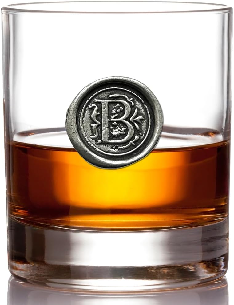 English Pewter Company 11oz Old Fashioned Whiskey Rocks Glass With Monogram Initial – Unique Gifts For Men – Personalized Gifts With Your Choice of Initial (B) MON102