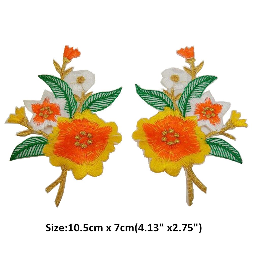 Apliques para ropa, Parches bordados de tela flores, 1 par apliques for coser y planchar(Jasmin Gold)