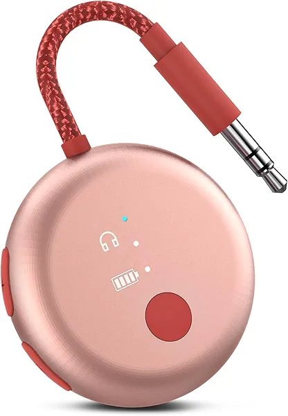Avantree SoundJet R1 – Airplane Bluetooth Adapter for Headphones & AirPods, aptX Adaptive, Qualcomm Chipset, 20H Battery, Wireless Audio Transmitter for in-Flight Travel Essentials - Pink
