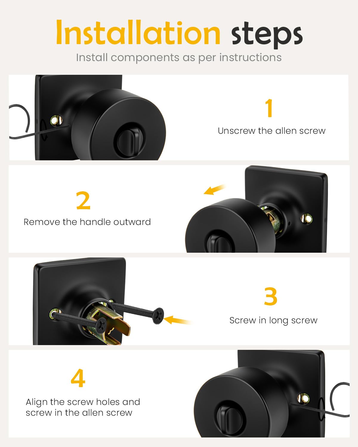 Black Door Knobs with Lock - 10 Pack -6