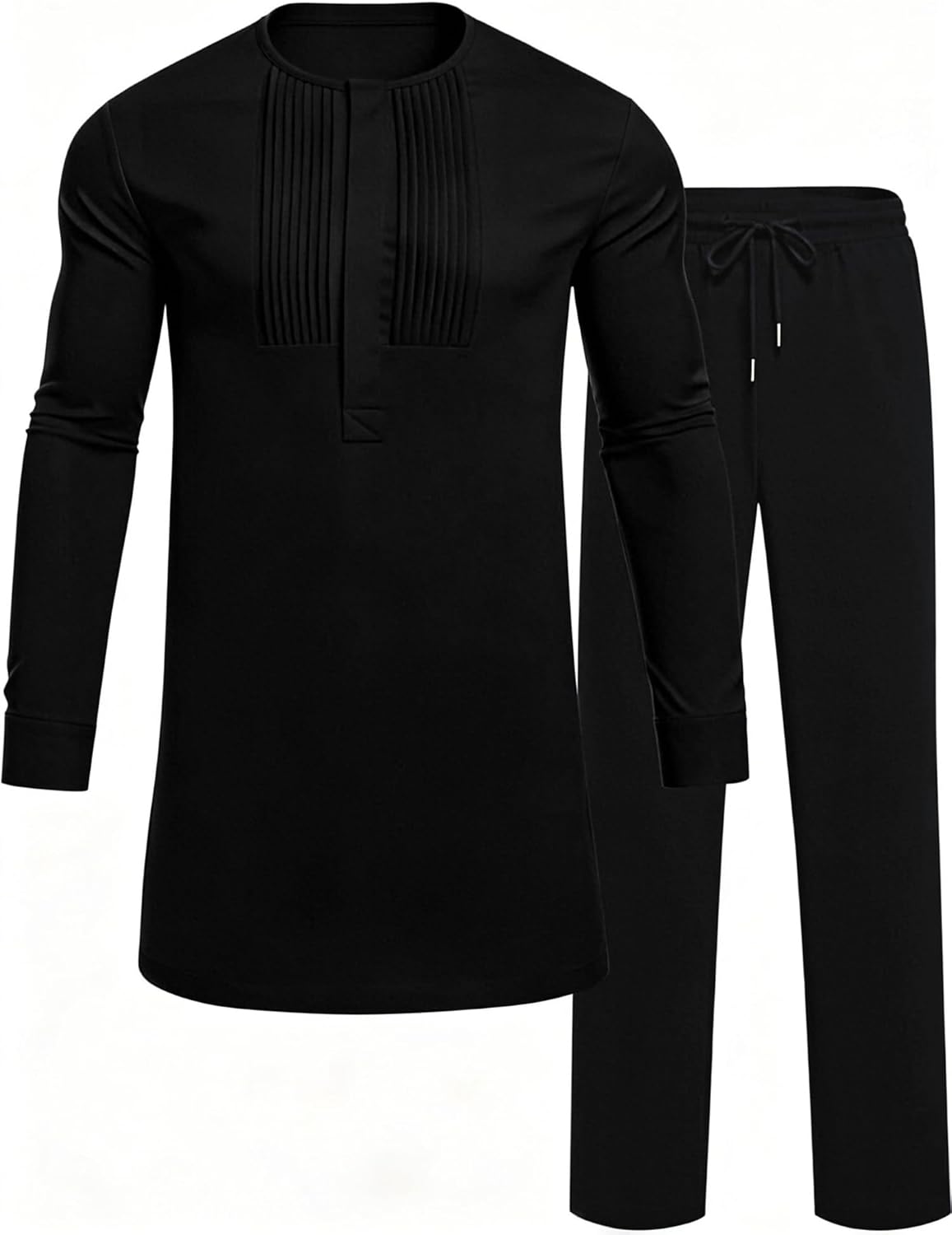 Mens African 2 Piece Set Nigerian Dashiki Traditional Suit Pleated Snap Button Shirts and Pants Outfit