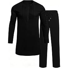 Mens African 2 Piece Set Dashiki Suit Pleated Snap Button Outfit | Nigerian Traditional Shirts and Pants, African Dashiki Suits Attire for Men, Long Sleeve, Pleated Design, Snap Button