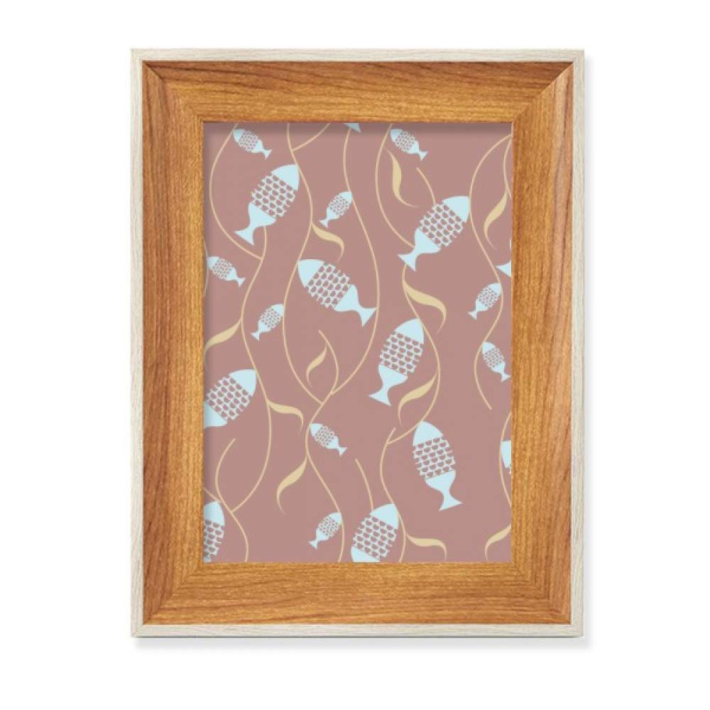 Cadre de Photo en Bois Peinture Poissons pour Bureau Terne