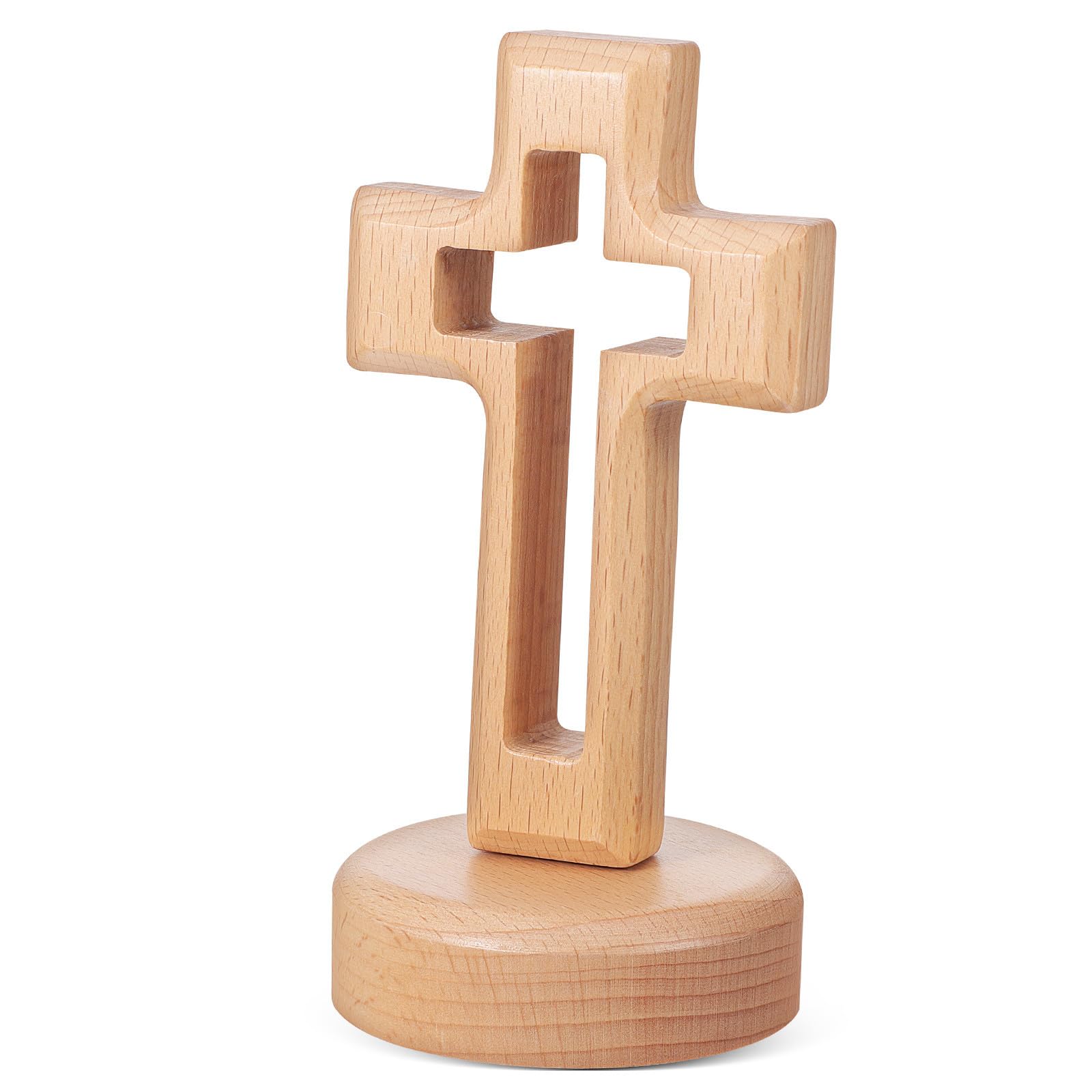 TOYANDONA Standing Wood Cross Decor,rustic Table Centerpiece Crucifix Ornament with Base,wooden Hollow Jesus Cross Magnetic Table Crucifix for Grave Standing Display Home Desk Mantlepiece Present