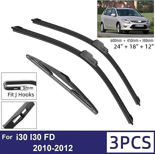Miniatura 2 de Car Wiper Compatible with Hyundai i30 I30 FD 2010-2012 Car Front Rear Wiper Blades Soft Rubber Windscreen Wipers Auto Windshield 24"+18"+12" 2011