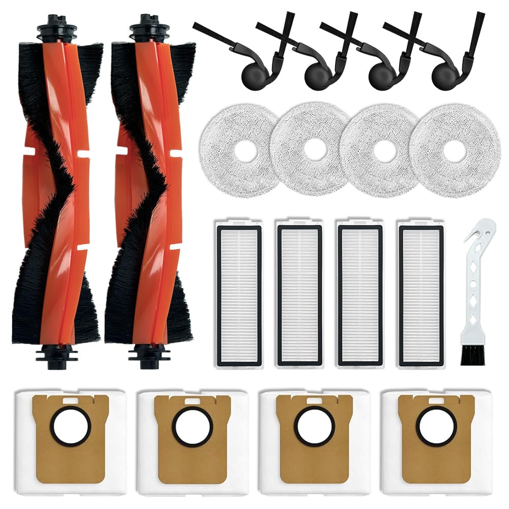 Zestaw akcesoriów kompatybilny z robotem odkurzającym Xiaomi Robot Vacuum 5/5 Pro, zestaw części zamiennych z 2 głównymi szczotkami, 4 filtrami HEPA, 4 ściereczkami, 4 szczotkami bocznymi, 4 workami