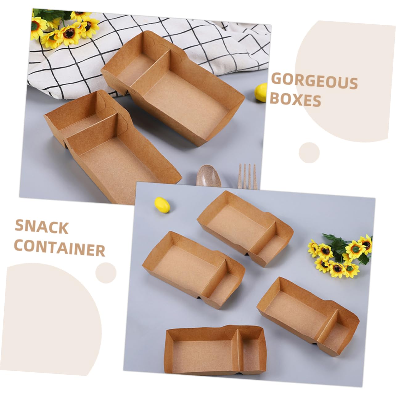 ULTECHNOVO 100 Cajas de Bocadillos para Fiesta de Papel Kraft Marrón Doble Compartimento y Capacidad de 440ml, Fáciles de Usar Alimentos y Dulces
