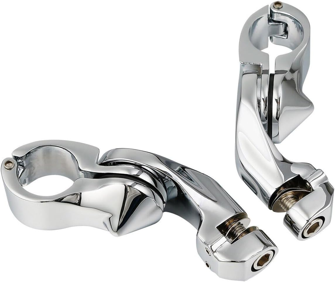 1 1/4" Highway Short Angled Foot Pegs Mount Kit - Chrome Plated Steel - Silver - Rear - Compatible with Harley-Davidson & Honda Motorcycle