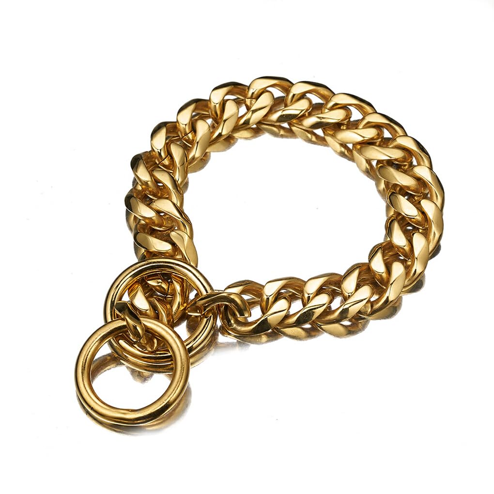 Collier de Chien Facile à Nettoyer pour Les Aventures en Plein air Collier de chaîne de Chien en Acier en métal Robuste et Pratique Colliers de Chien, doré, 22 Pouces