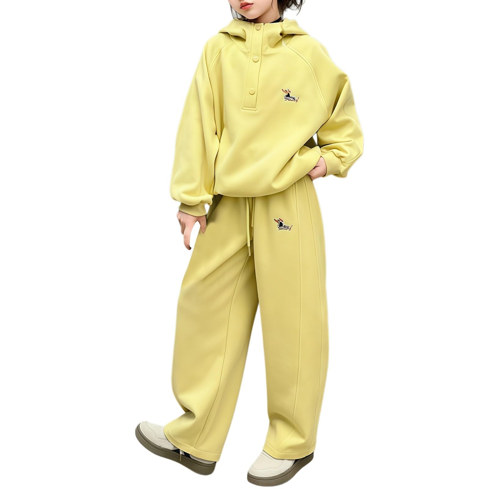 Conjunto de chándal con capucha y pierna ancha para niñas