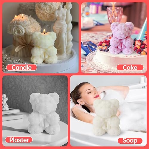 Miniatura 7 de Midnadiy Molde de silicona de oso de rosas, molde de vela de oso 3D, moldes de resina de oso de peluche para jabones hechos a mano, velas