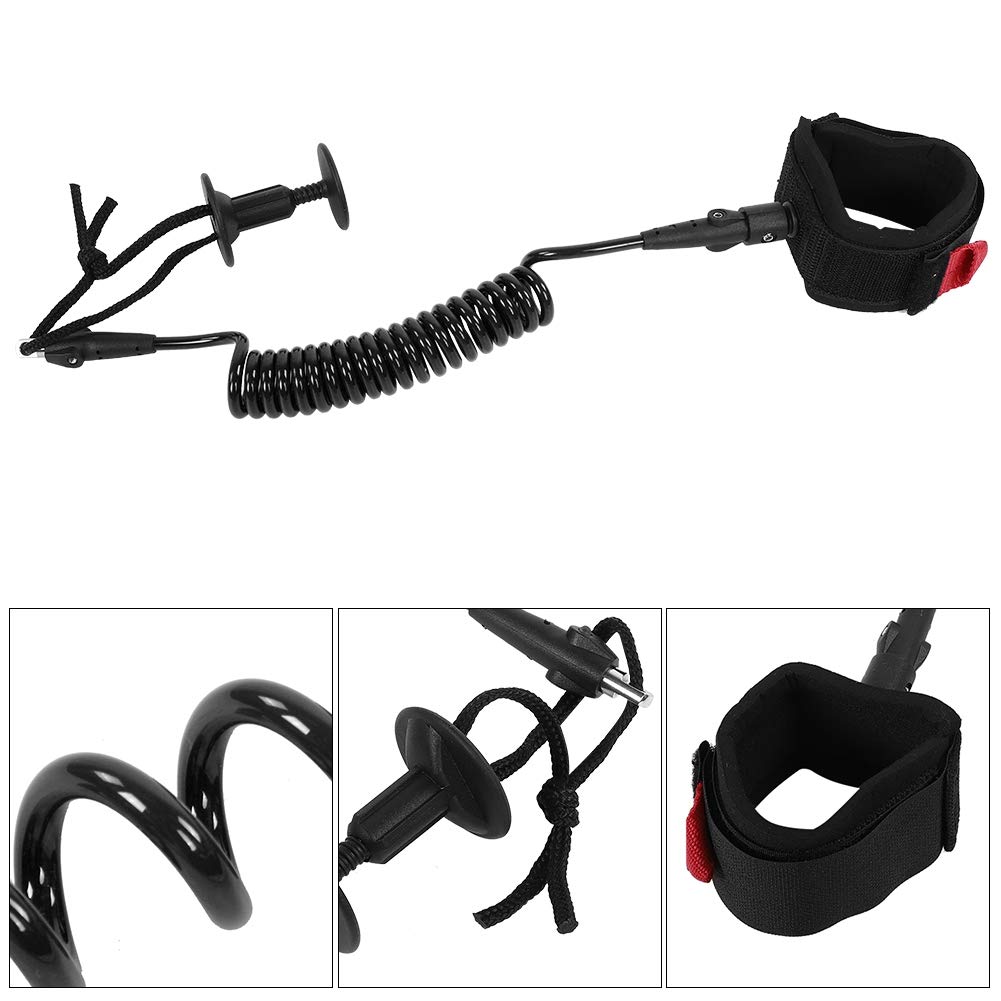 QERLONG Bodyboard Coiled Wrist Leash Board Surfing Accessories 5.5MM 5FT Blue Stainless Steel TPU PADDLED Wristband Lightweight Adjustable Anchors Surfing Coil Beach Surfers (Black)