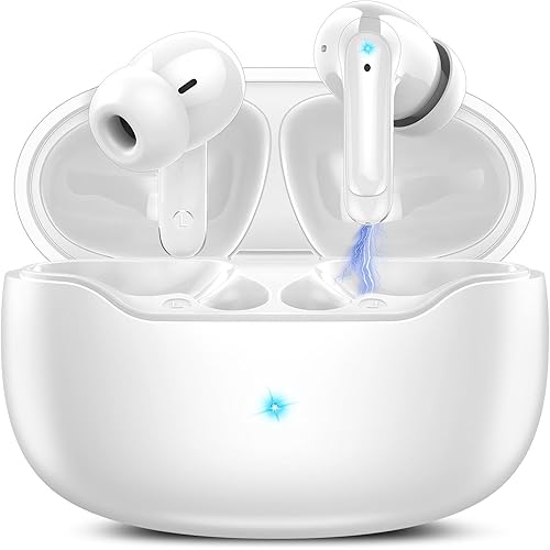 Wireless Earbuds Bluetooth 5.4 Headphones, 48hrs Playback IPX7 Waterproof Ear Buds in-Ear Stereo Bass Bluetooth Earbuds with ENC Microphone for iOS/Android Sports Workout, White
