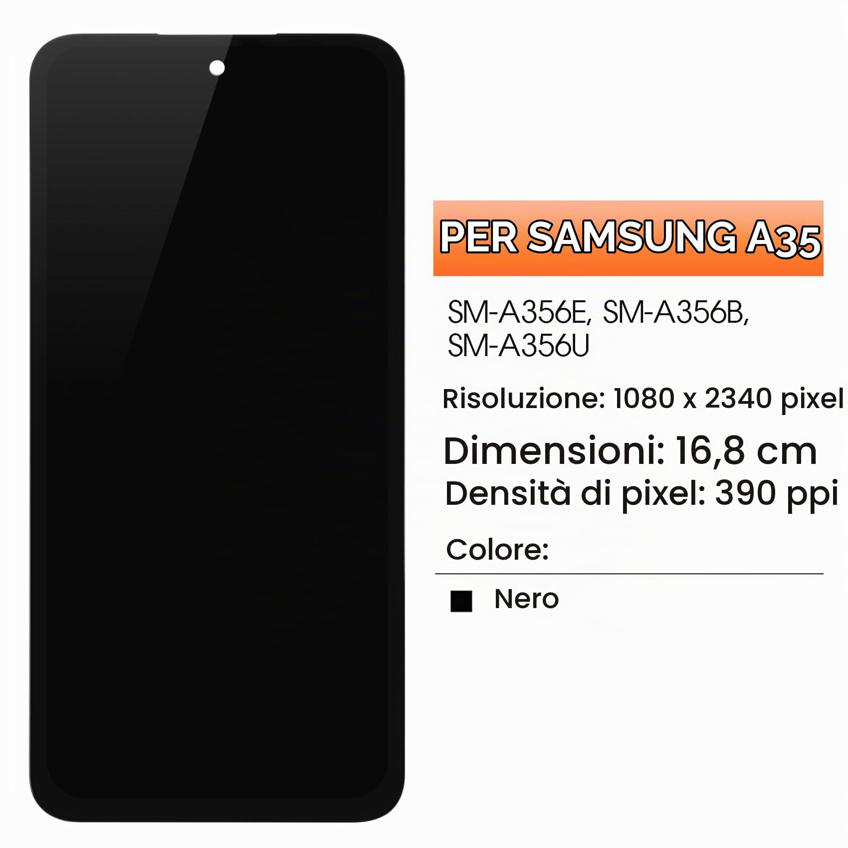 AGCUT 6.6" Incell Schermo per Samsung Galaxy A35 5G LCD Display per Galaxy A35 5G SM-A356, SM-A356E, SM-A356B LCD Touch Screen Assembly con Riparazione Strumenti, Nero, Non Supporta Impronte Digitali