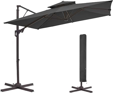 EAST OAK and Flame&Shade Patio Umbrella, 10ft Square Outdoor, Large Offset Cantilever Umbrella with 360° Rotation, Heavy Duty Windproof and UV Resistant Double Top for Pool and Deck, Wine Red