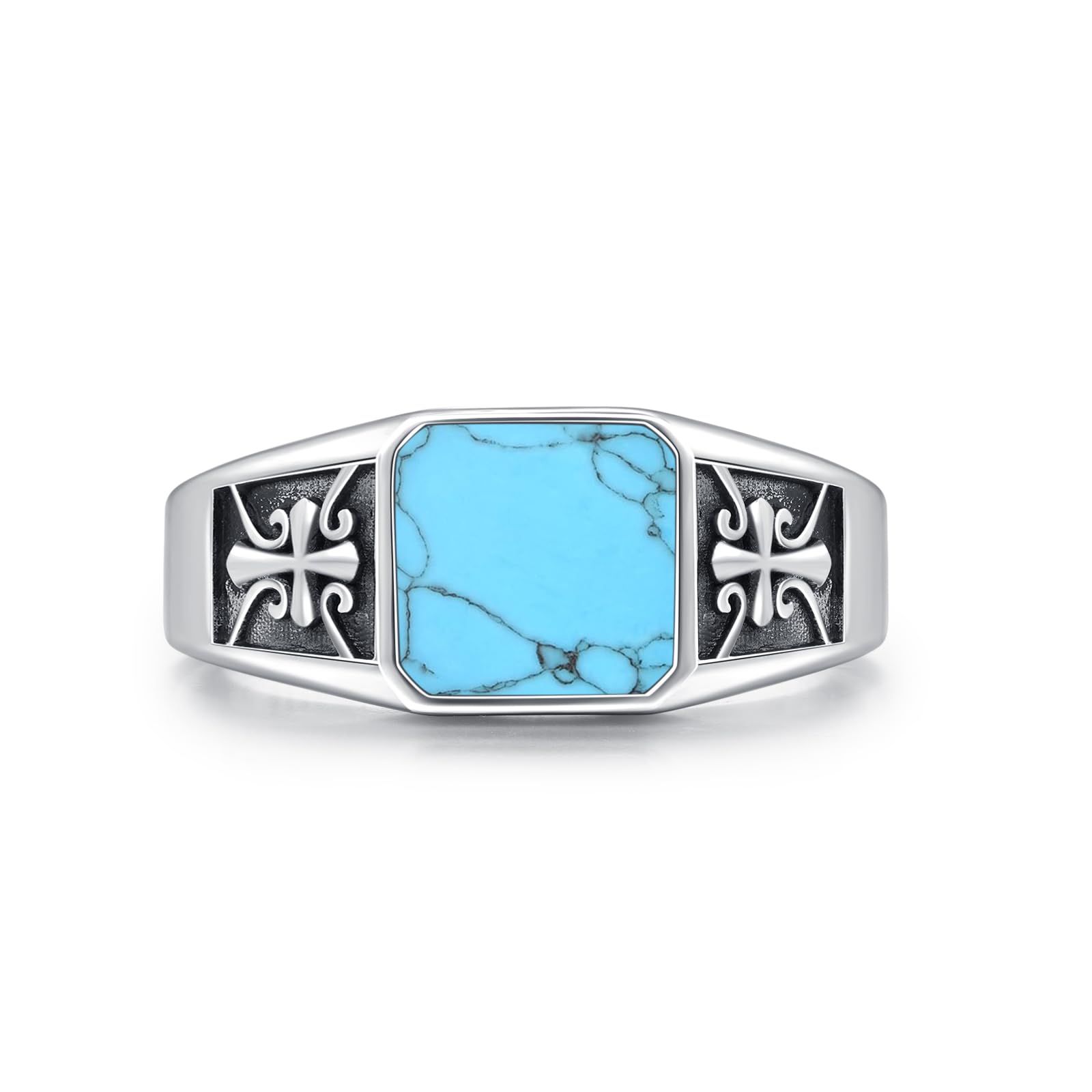 Men's Signet Ring 925 Sterling Silver Turquoise #10 Men's Rings Cross Jewellery for Men