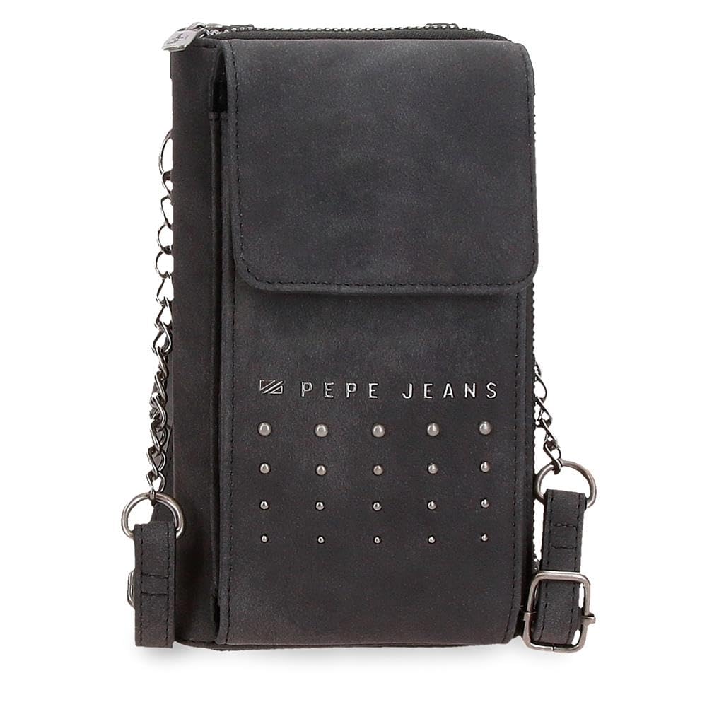 Pepe Jeans Holly Obudowa na messenger Mały Czarny 11x20x4 cms Skóra syntetyczna, czarny, Talla única, Mały pasek na ramię
