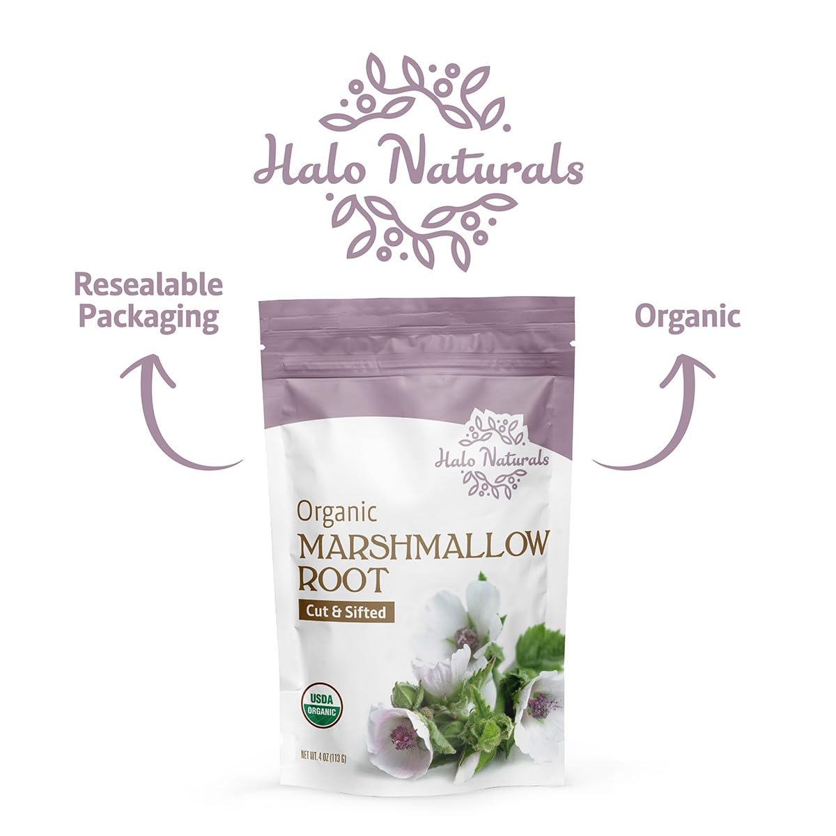 Organic Marshmallow Root Cut & Sifted 4 Ounces Althaea officinalis USDA Certified | Resealable Pouch| Packaged in The USA Pack of 1 product thumbnail 7