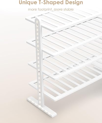 Miniatura 7 de Varhomax Zapatero blanco, organizador de zapatos de bambú de 4 niveles para armario y entrada, estante de zapatos de madera gruesa para espacios