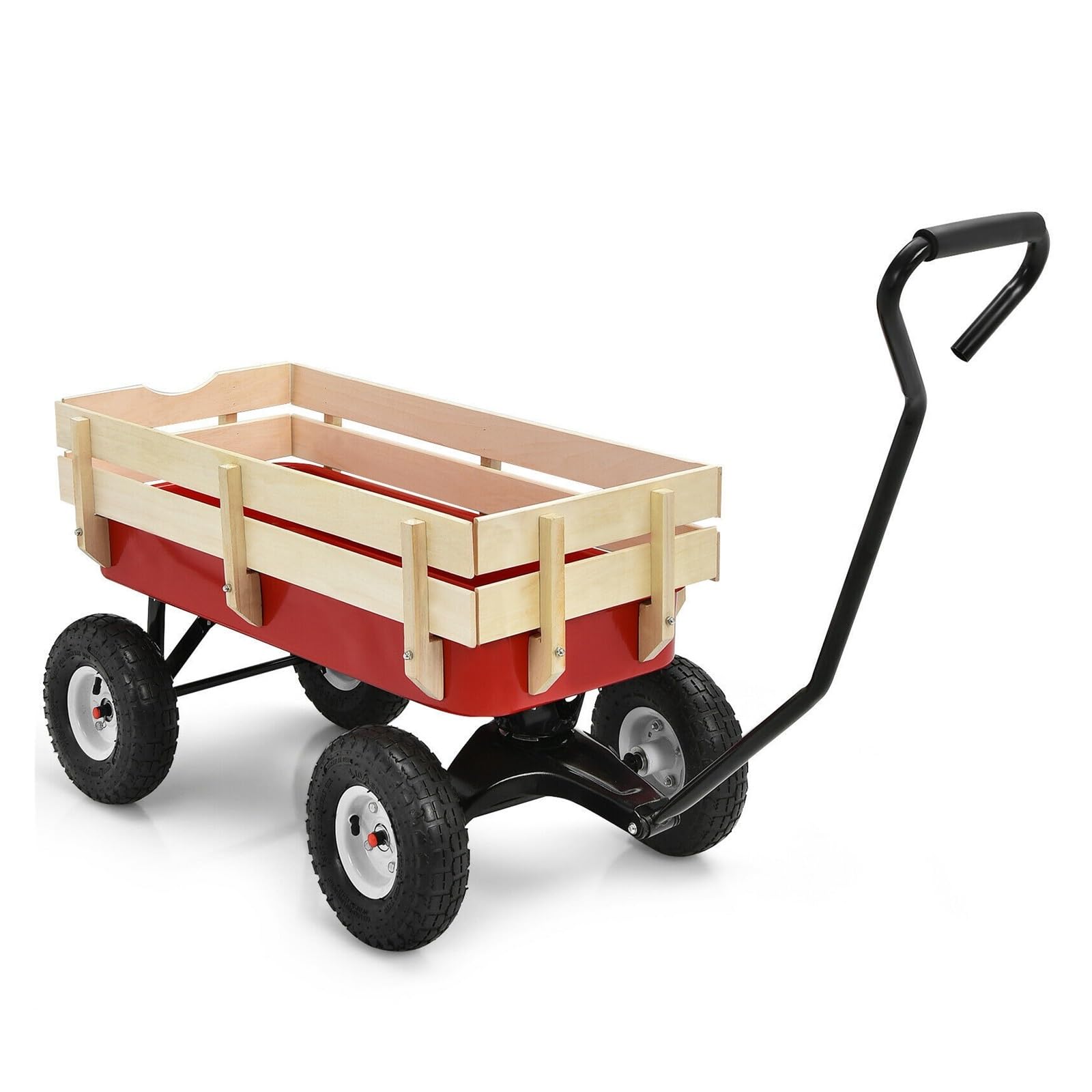Carrello ribaltabile da giardino for vagone da carico in legno, acciaio resistente, con maniglia girevole, for giardinaggio familiare all'aperto carriola