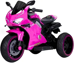 Moto Elétrica Infantil Super Moto Rosa com 3 Rodas com Som e Luz Frente e Ré