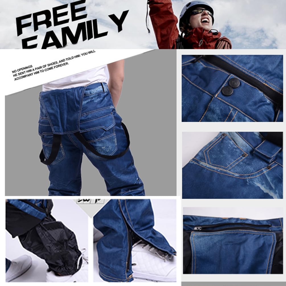 Pantaloni da sci in denim da uomo e donna, per escursionismo, trekking, attività all'aperto, inverno, snowboard, impermeabili, antivento, funzionali, imbottitura in cotone caldo, pantaloni