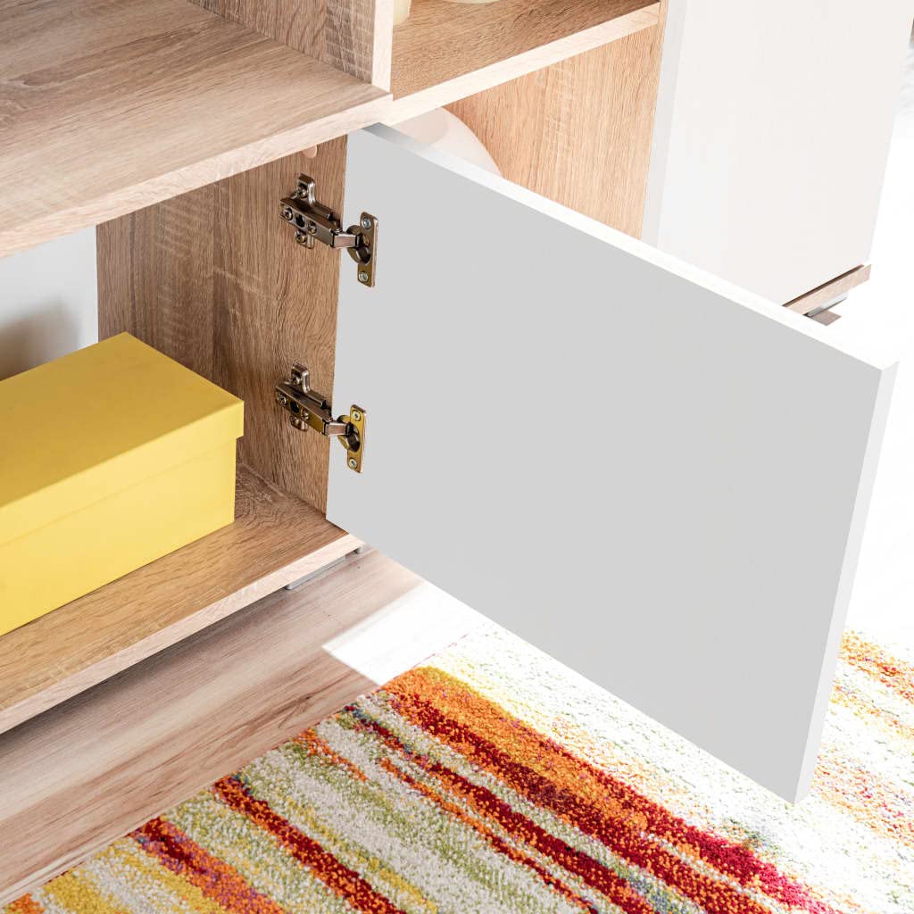 vidaXL Wohnwand LED-Leuchten Sonoma Eiche Weiß Anbauwand Schrankwand TV Wand