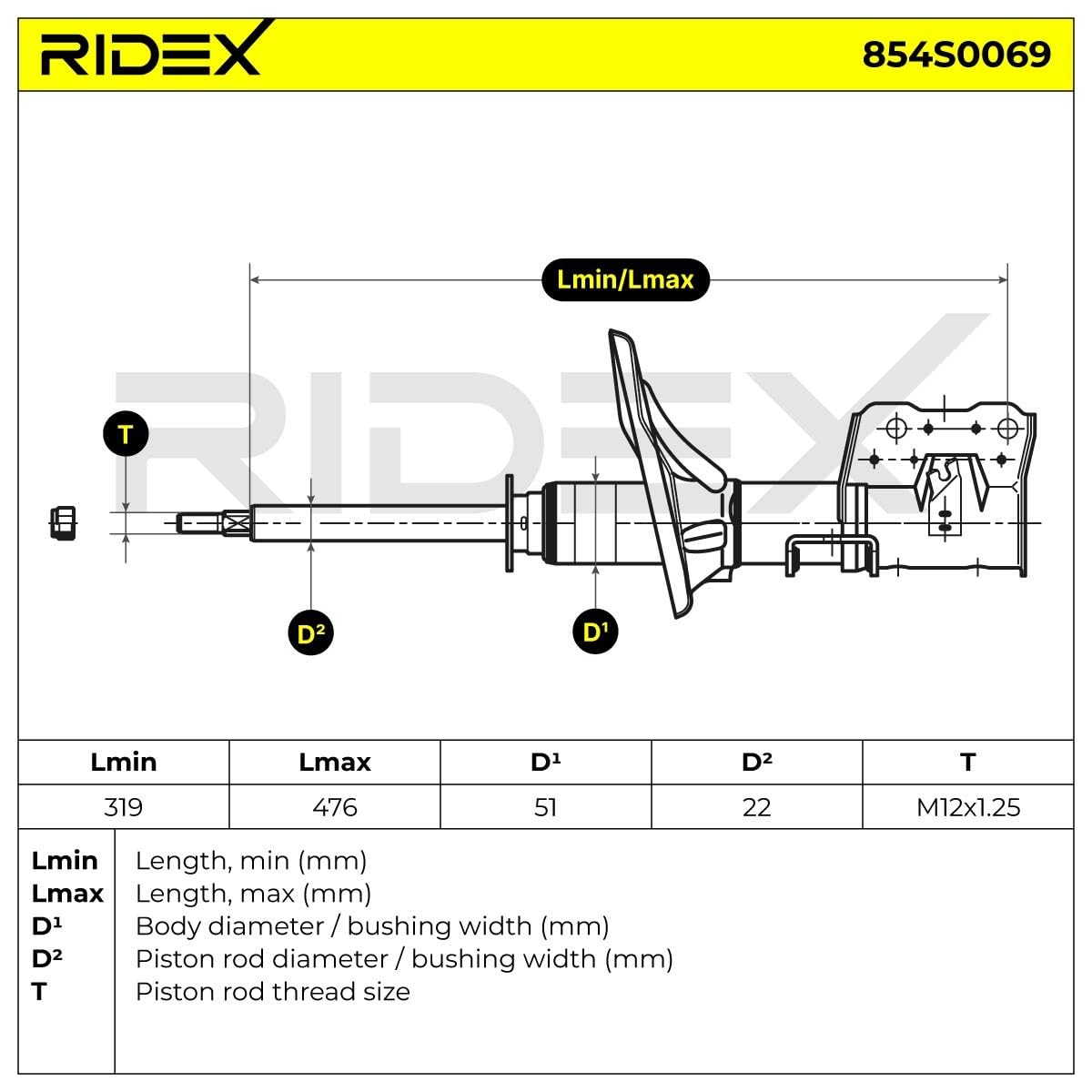 RIDEX Amortisseur Avant Droite Pression de gaz Compatible avec VOLVO V40 Break 645, MITSUBISHI CARISMA A trois volumes DA