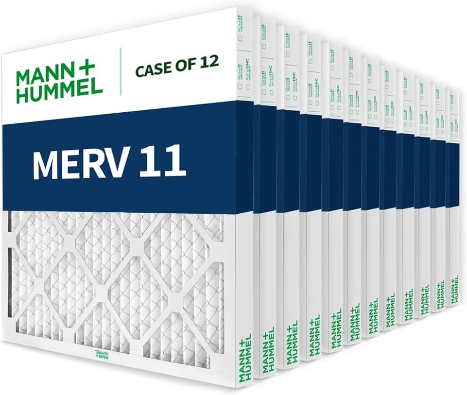 Mann+Hummel 20x25x2 MERV 11 Pleated HVAC AC Furnace Air Filters. Case of 12. (Exact Size: 19.5 x 24.5 x 1.75 Inches)