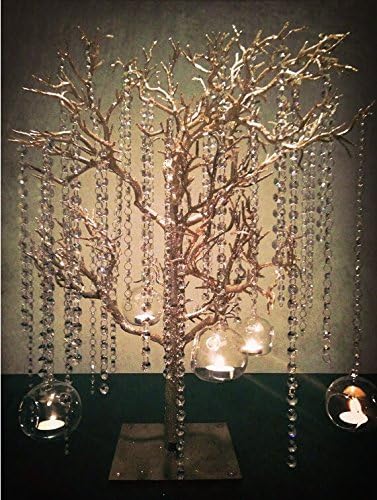 Worldoor® 33 Feet Iridescent Crystal Acrylic Gems Bead Strands Wedding Table Centerpieces Wishing Tree Garland/Octagonal Acrylic Beaded Clear Crystal Garland Strands for Wedding Decoration Chandelier