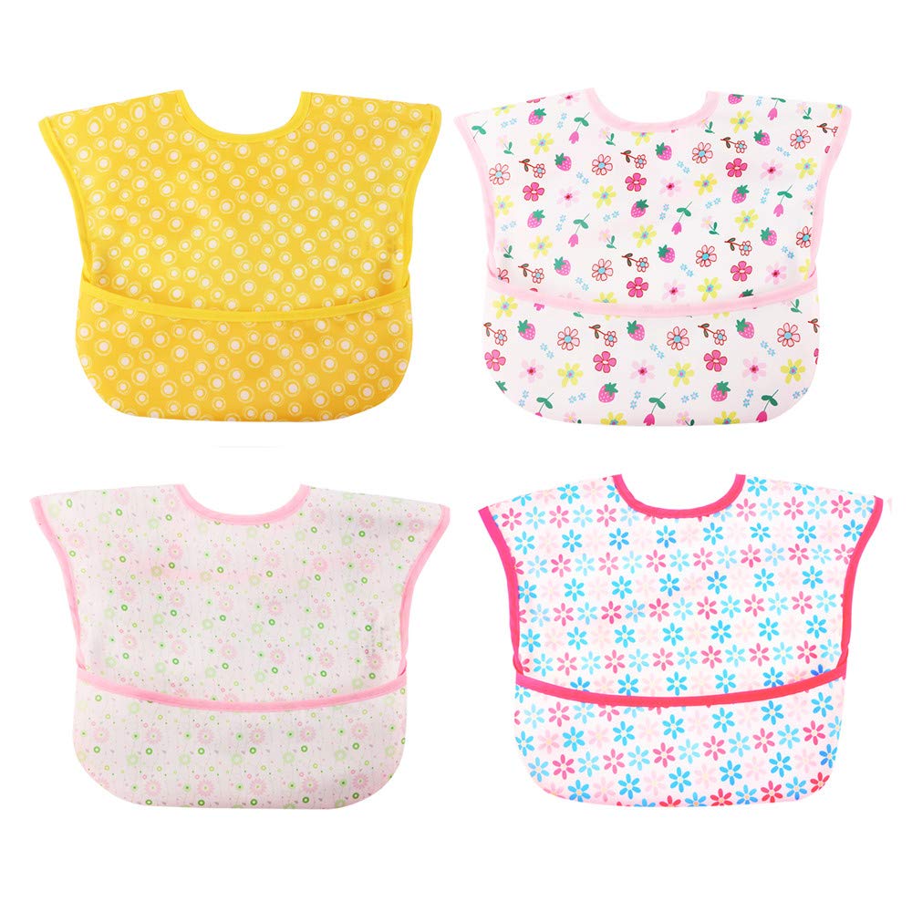 Baby Bibs Waterproof Feeding Bib - Starter Bib With Catcher Pocket For Todder Infants Washable Soft 4Pac 6-24M Norinori