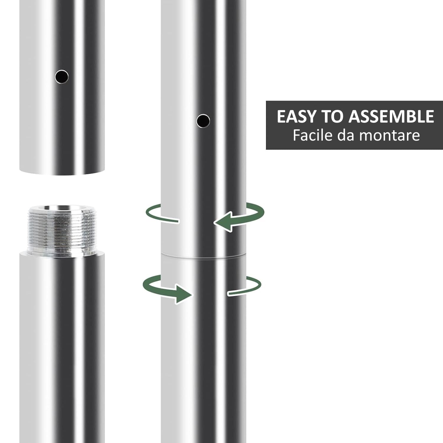 FFitness Prolunga Palo Pole Dance Estensione 15,5 CM / 29 CM / 52,5 CM Diametro 4,5 cm Raccordi per altezza Extra Tubo in Acciaio (29 cm)