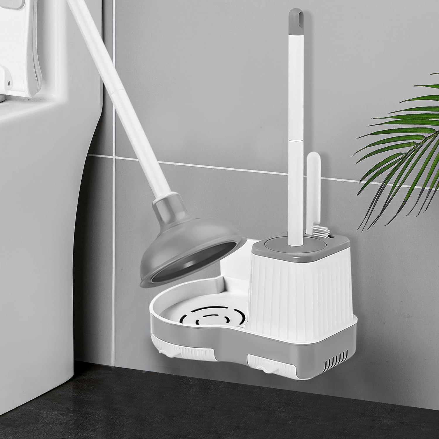 3 in 1 Toilet Plunger Bowl Brush and Holder with Crevice Cleaning Brush Wall Mounted Household Bathroom Cleaning Tools Combo Set