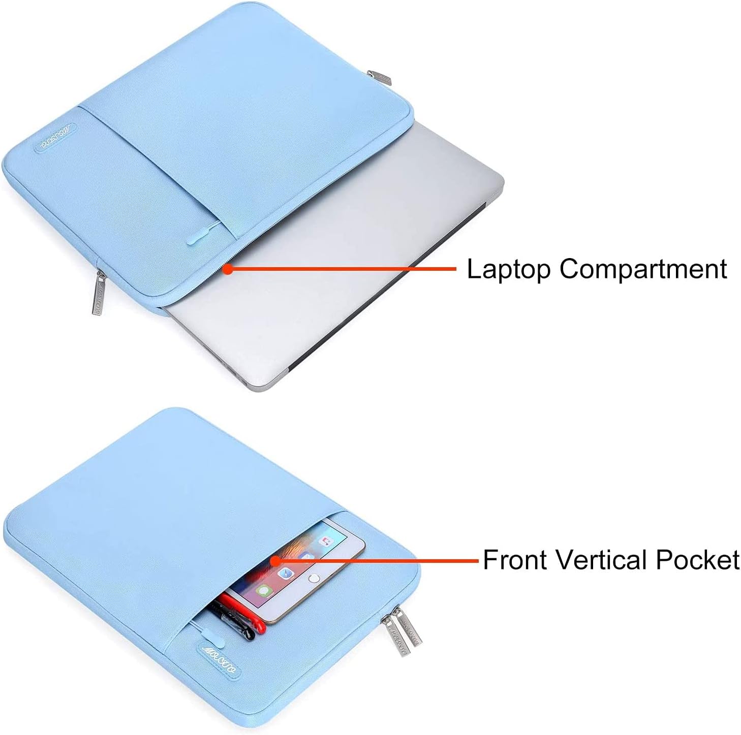 MOSISO Laptop Case 16 inch, 15-15.6 inch Laptop Sleeve Compatible with MacBook Pro 16 M4 M3 M2 M1, HP Acer Dell Lenovo ASUS Notebook, Polyester Vertical Computer Sleeve Bag with Pocket, Air Blue - Image 4