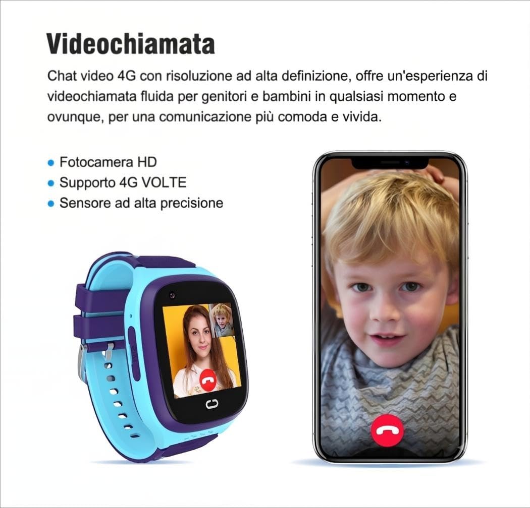 Generico Smartwatch per Bambini con Videochiamate 4G, Nano SIM, Tracciamento GPS dual‑band, Batteria da 700mAH, 2 Giorni di Autonomia e Resistenza IP68, Display 1,4'' | Modelle LT31 | Colore Celeste