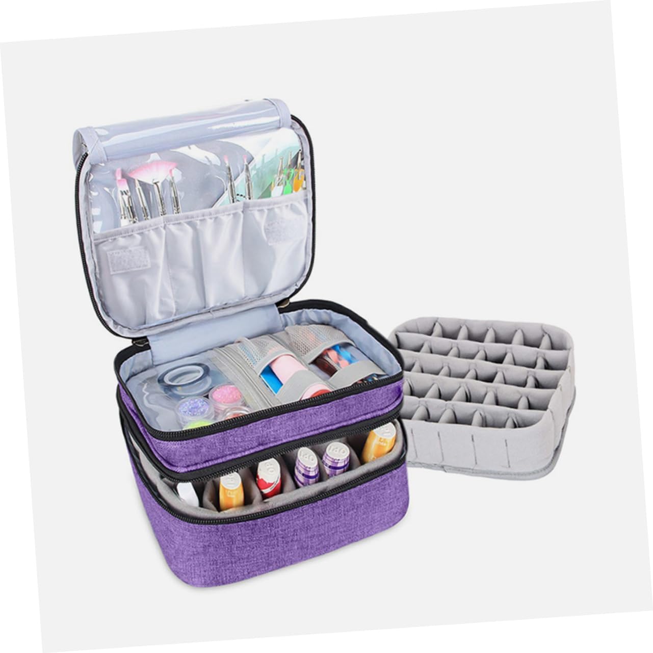 VICASKY Essential Oils Carrying Case with Handle Double Layer Nail Polish Organizer for Travel Home Use Portable Nail Polish Holder for Manicure Supplies